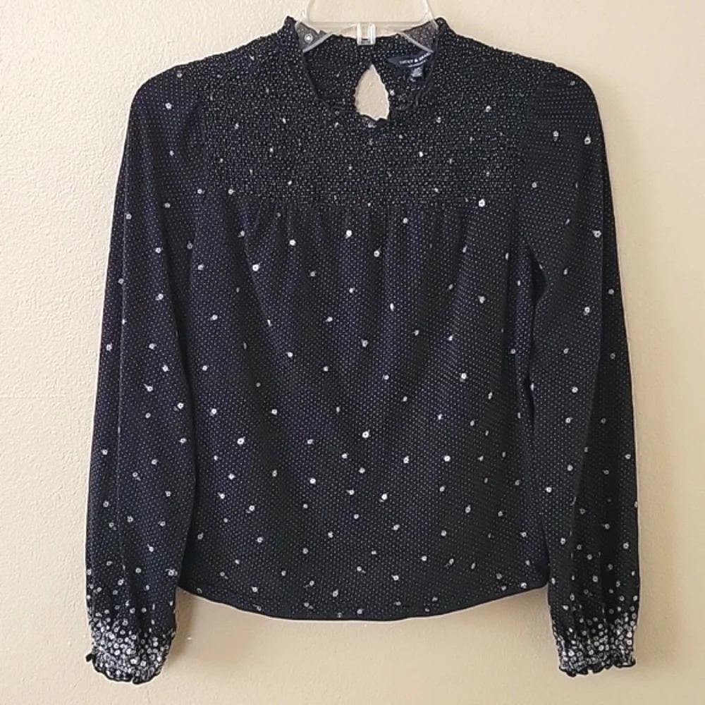 Lucky Brand Black Smocked Yoke Peasant Blouse - Size Small